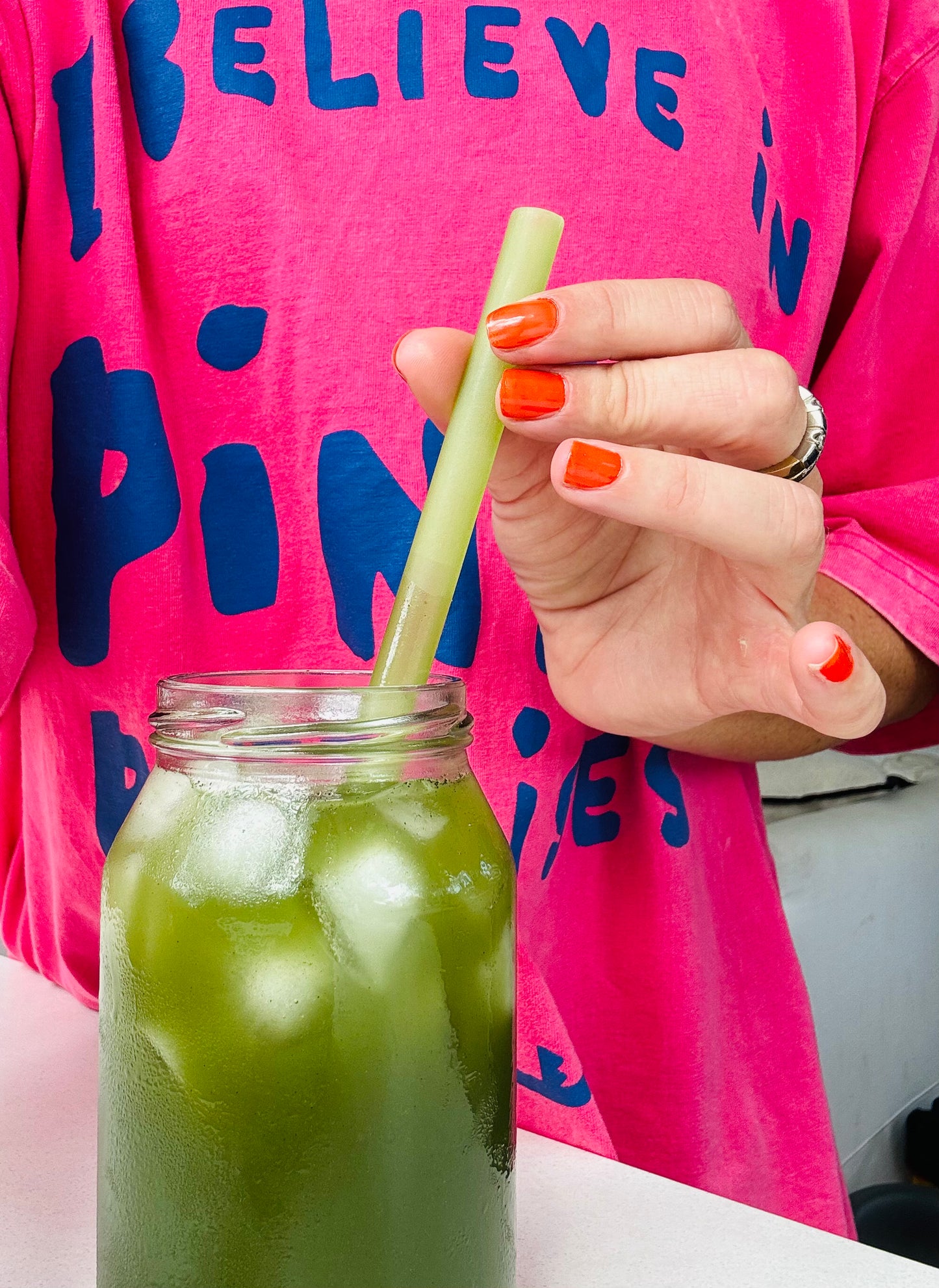 Natural Rice Pasta Straws SMOOTHIE - Green (5 Pack) 12mm x 200mm